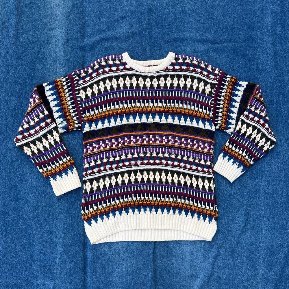 90s nordic grandpa cosby knit crewneck pullover sweater